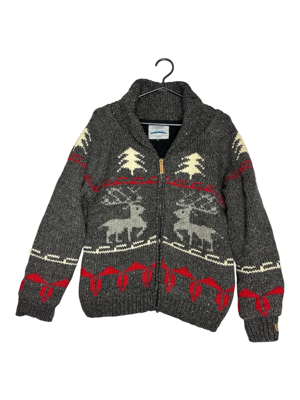 Ark Imports 100% New Zealand Wool Cowichan Zip Up Sweater Cardigan, SZ S